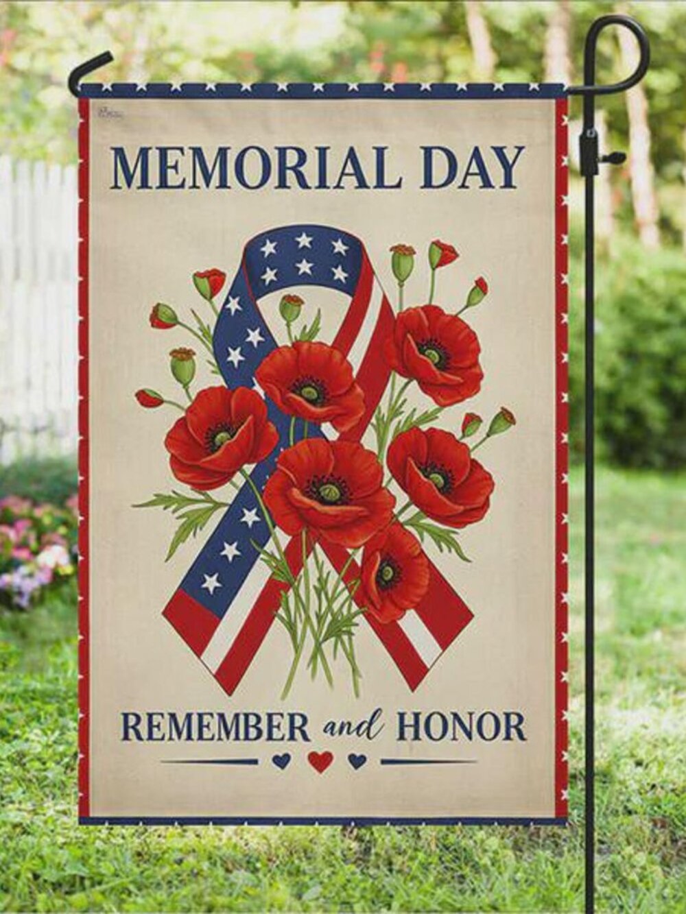 Remember And Honor Memorial Day Garden Flag - Picture 4 of 4